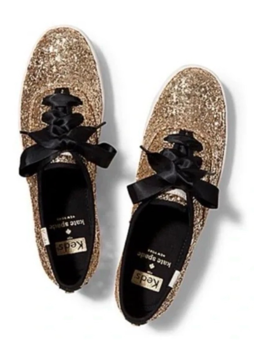Keds x Kate Spade Gold Glitter Sneakers with Black Ribbon Laces